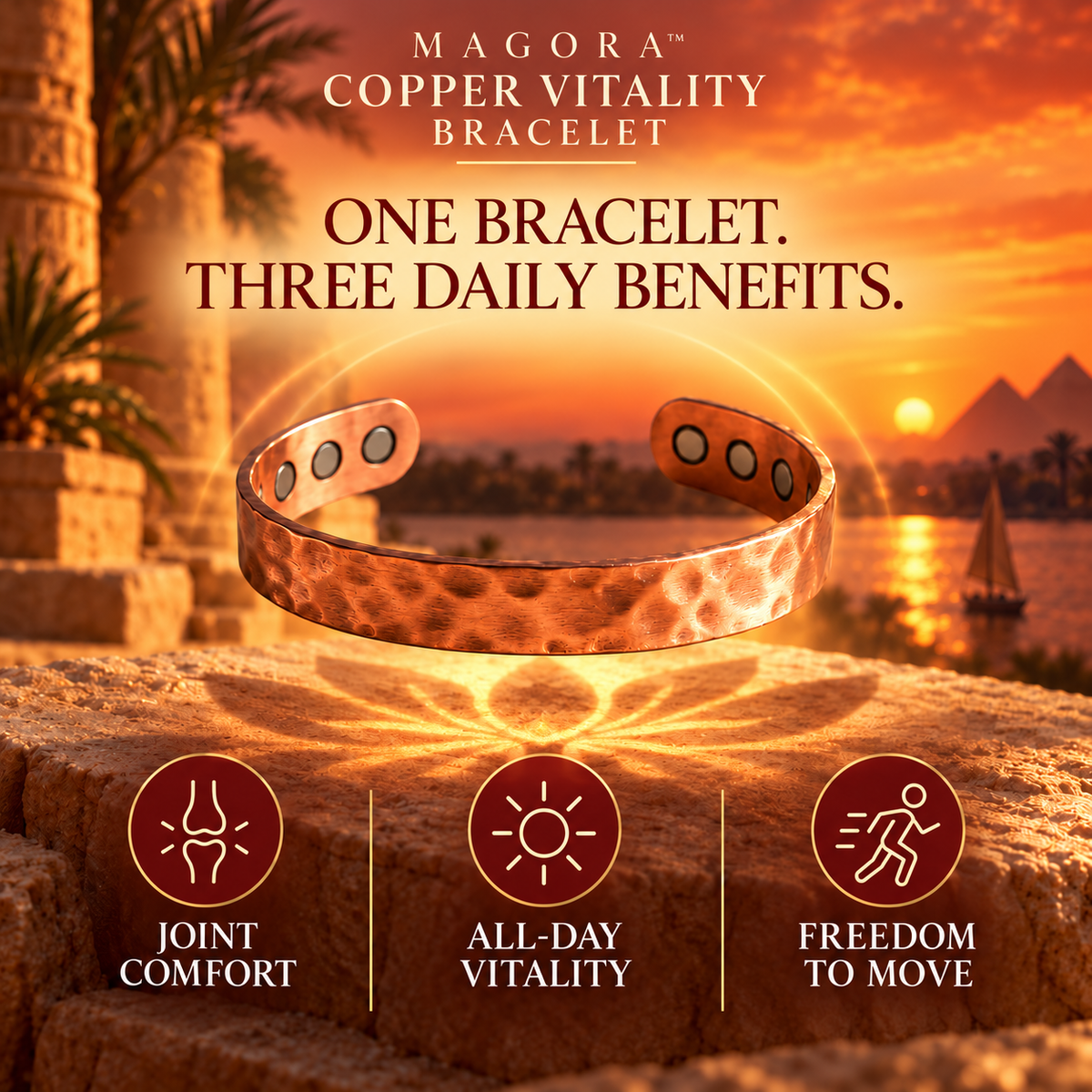 Magora Copper Vitality Bracelet, three daily benefits