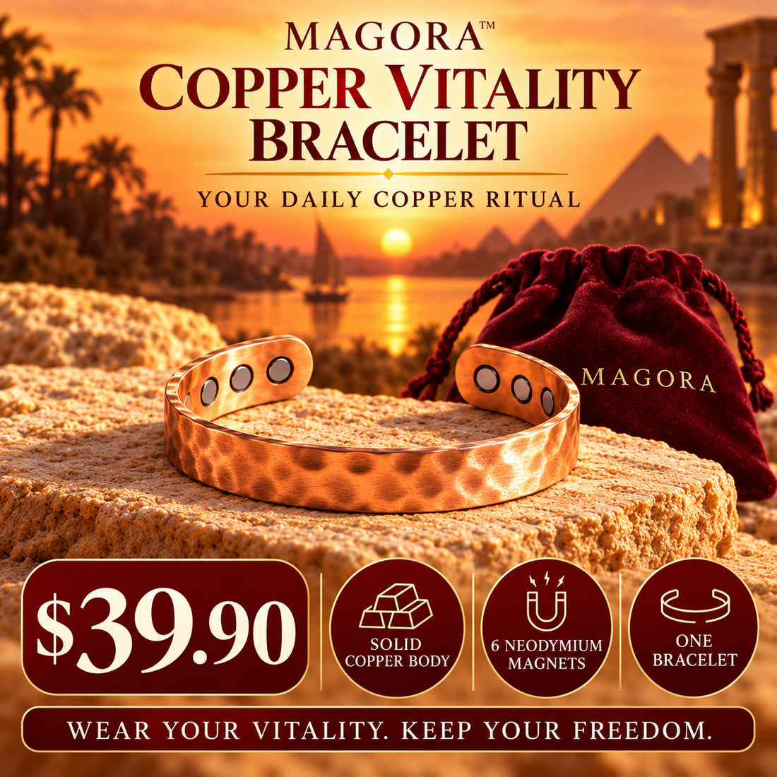 Magora Copper Vitality Bracelet, one bracelet at 39.90 dollars